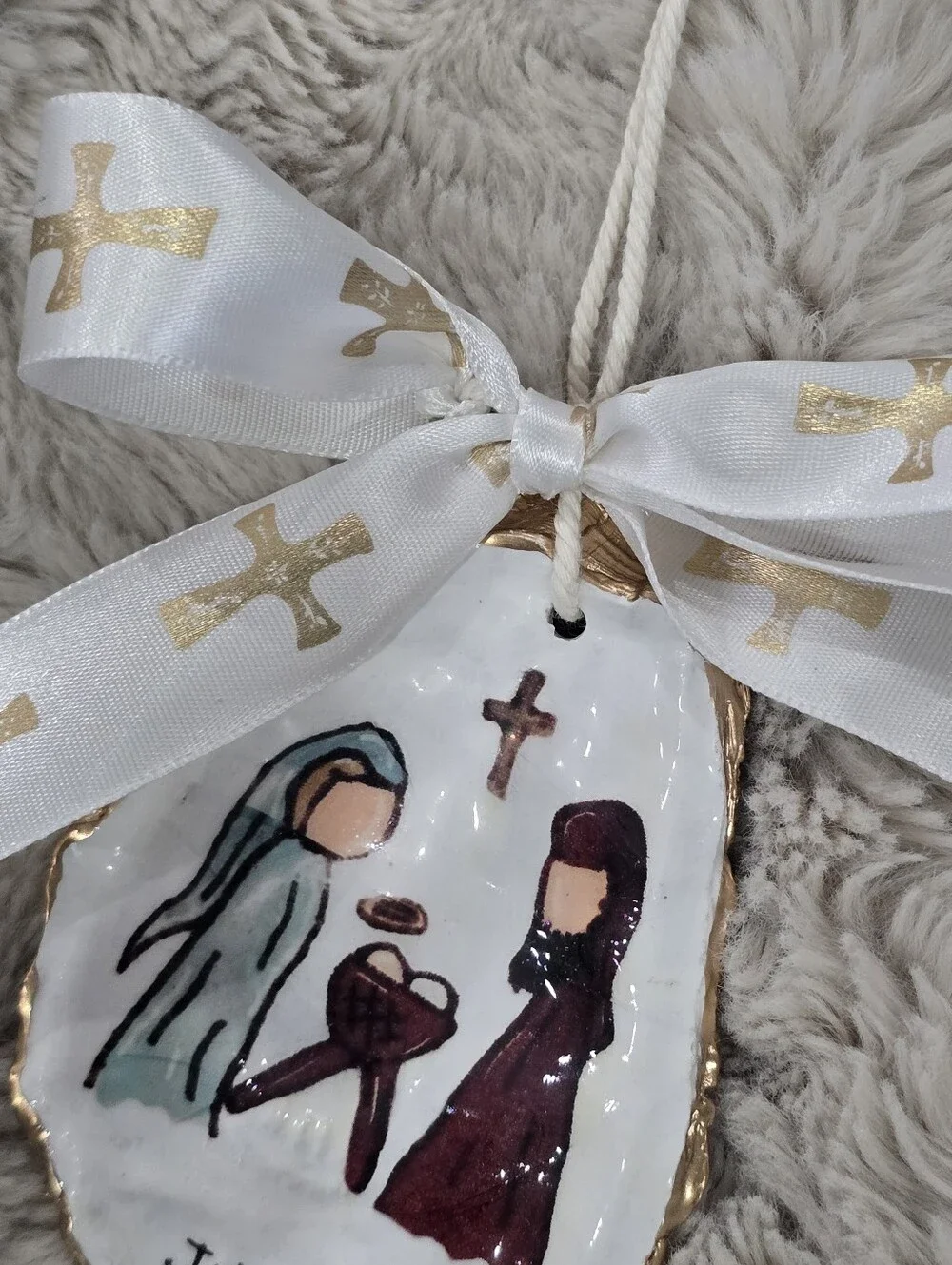 Religious John 3:16 Handcrafted Oyster  Shell Ornament - Set of 2